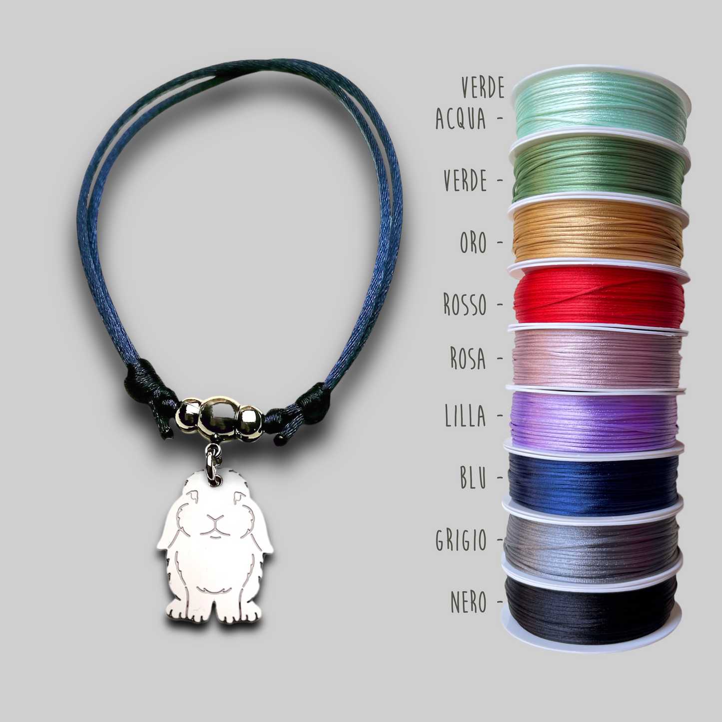 Bracciale ciondolo coniglio, Bracciale coniglio ariete e cuore con nome inciso, bracciale coniglio personalizzato - ContrariaBijoux