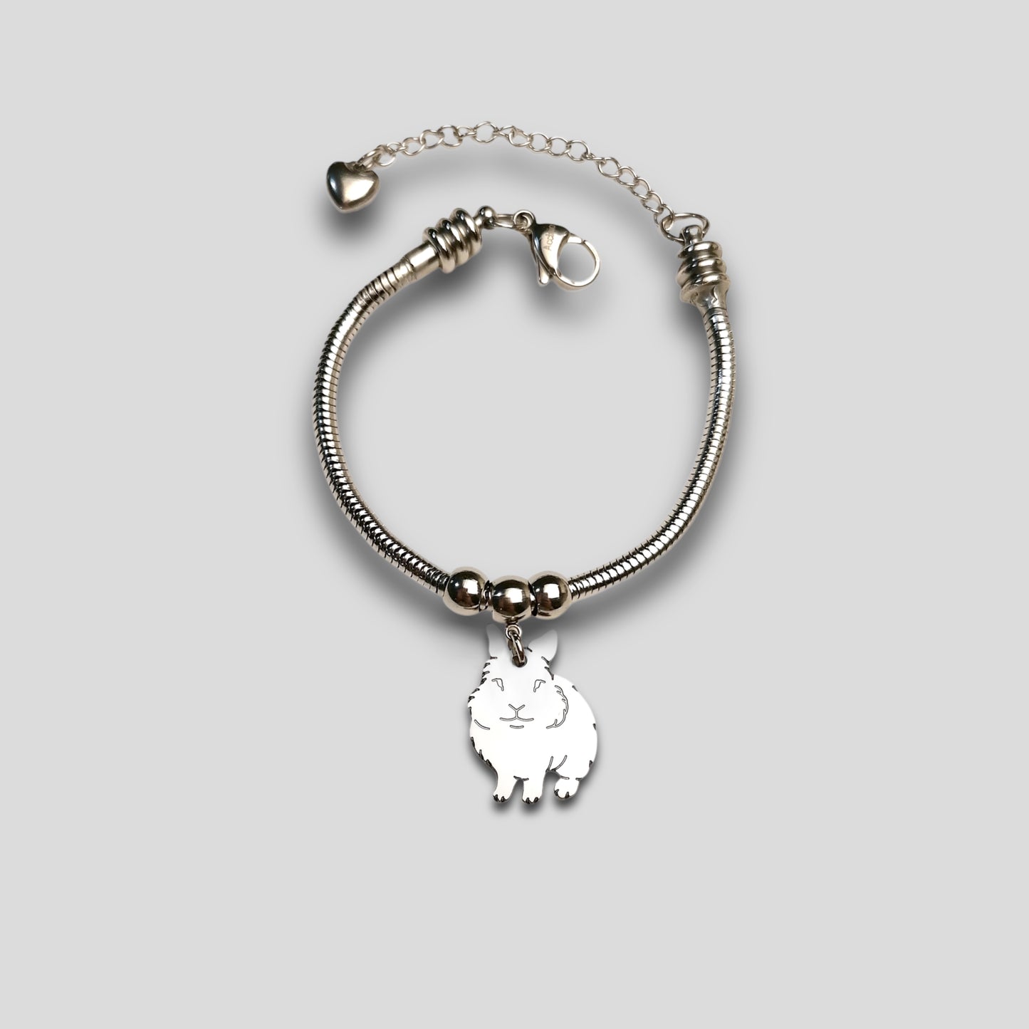 Bracciale coniglio testa di leone , Bracciale personalizzato ciondolo coniglio testa di leone e cuore con nome inciso - ContrariaBijoux