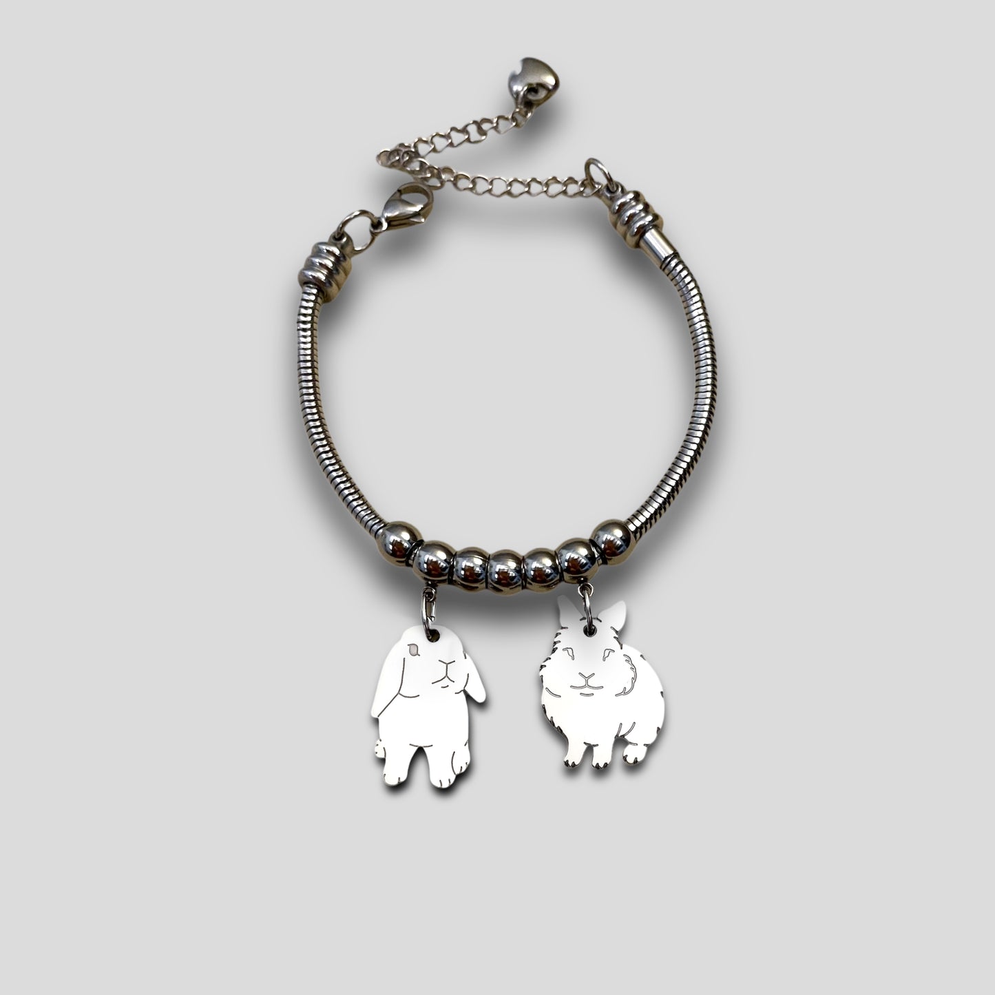 Bracciale coniglio Ariete e cuore con lettera incisa - ContrariaBijoux