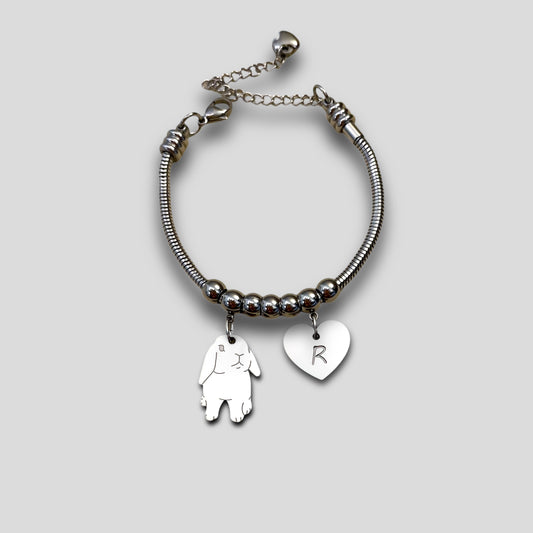 Bracciale coniglio Ariete e cuore con lettera incisa - ContrariaBijoux