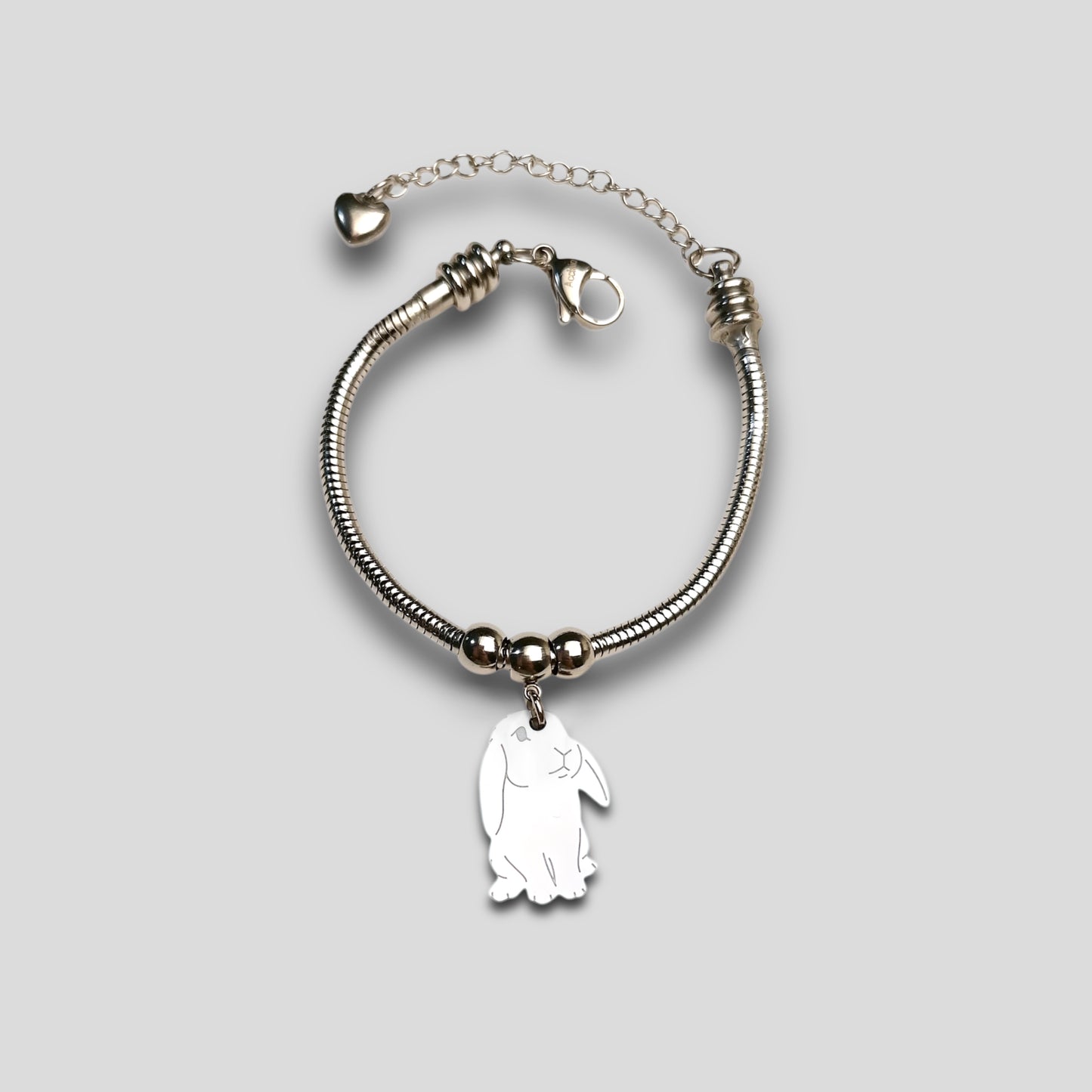 Bracciale Coniglio Ariete e ciondolo cuore con iniziale incisa, bracciale ciondolo coniglio ariete - ContrariaBijoux