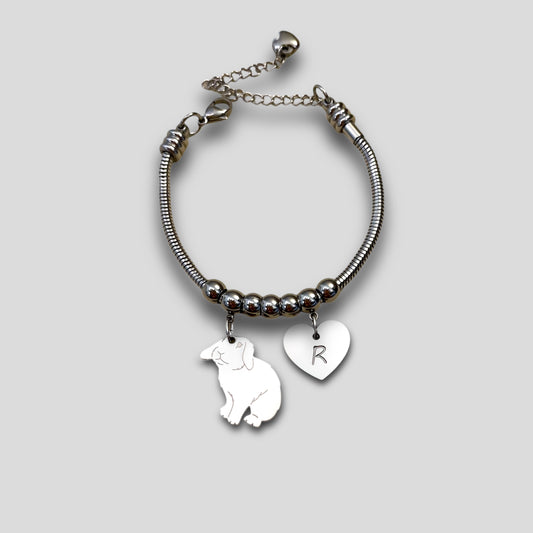 Bracciale Coniglio Ariete e ciondolo cuore con iniziale incisa - ContrariaBijoux