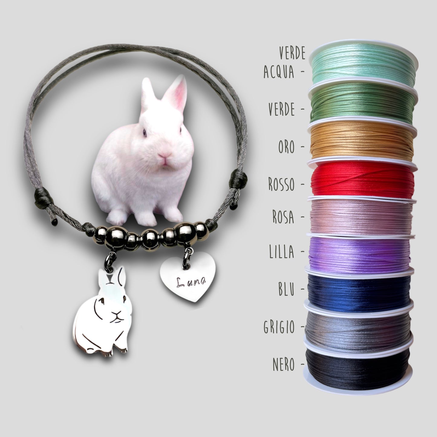 Bracciale ciondolo coniglio personalizzato, coniglio personalizzato per bracciale - ContrariaBijoux