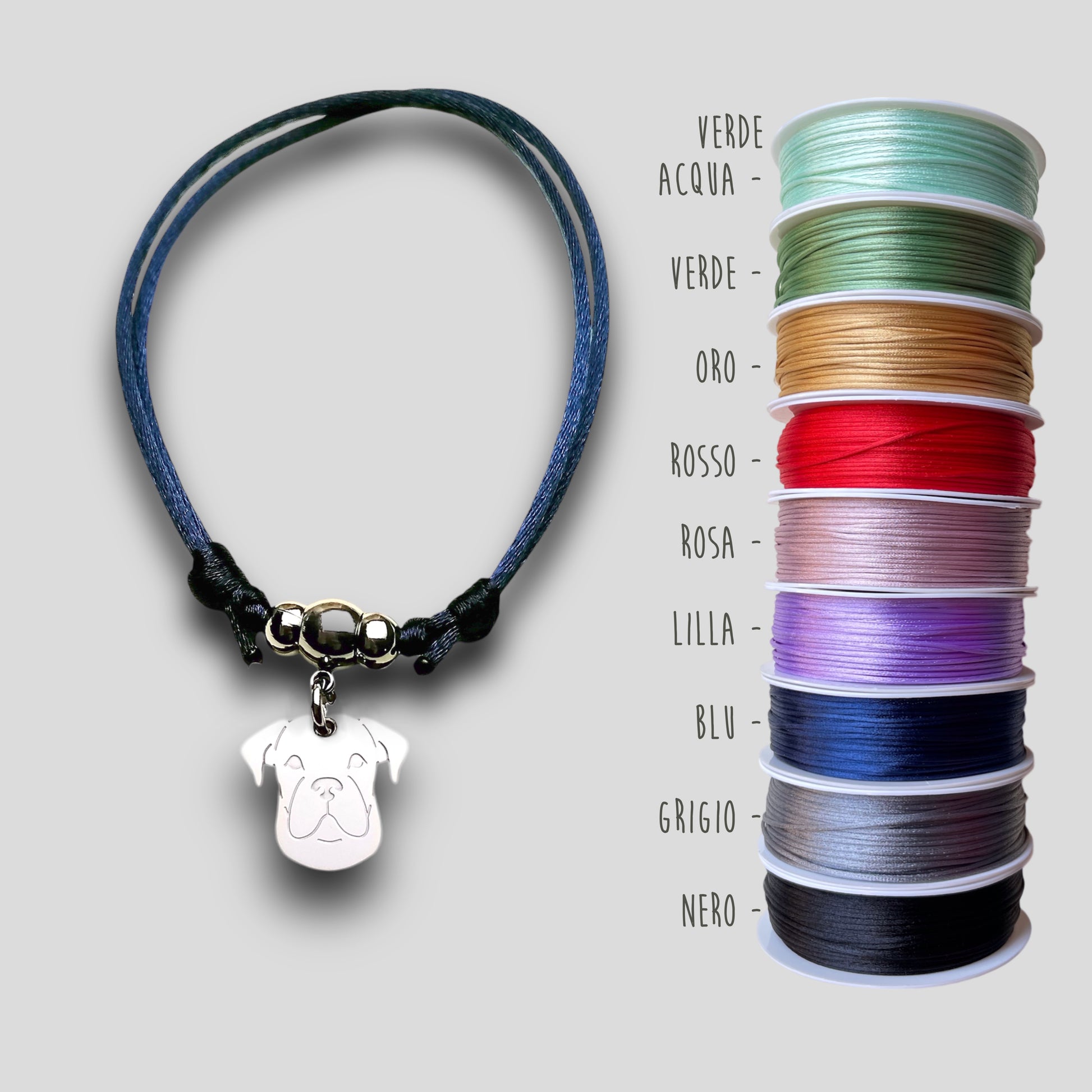 Bracciale cane Boxer e zampa con iniziale incisa, Bracciale ciondolo boxer - ContrariaBijoux