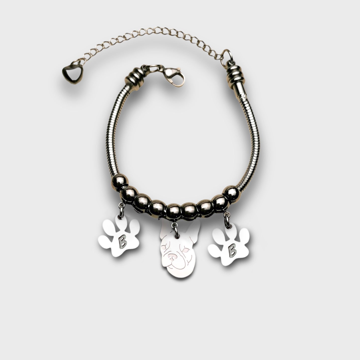 Bracciale  Bulldog Francese, Bracciale cane  personalizzato e zampa con iniziale - ContrariaBijoux