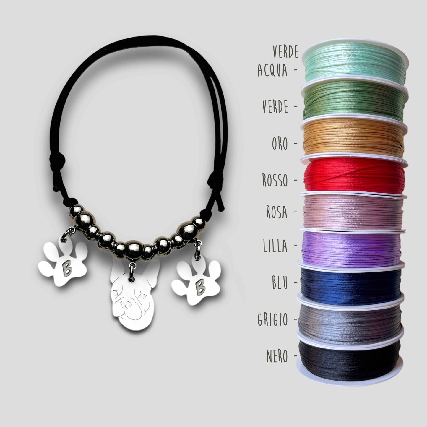 Bracciale  Bulldog Francese, Bracciale cane  personalizzato e zampa con iniziale