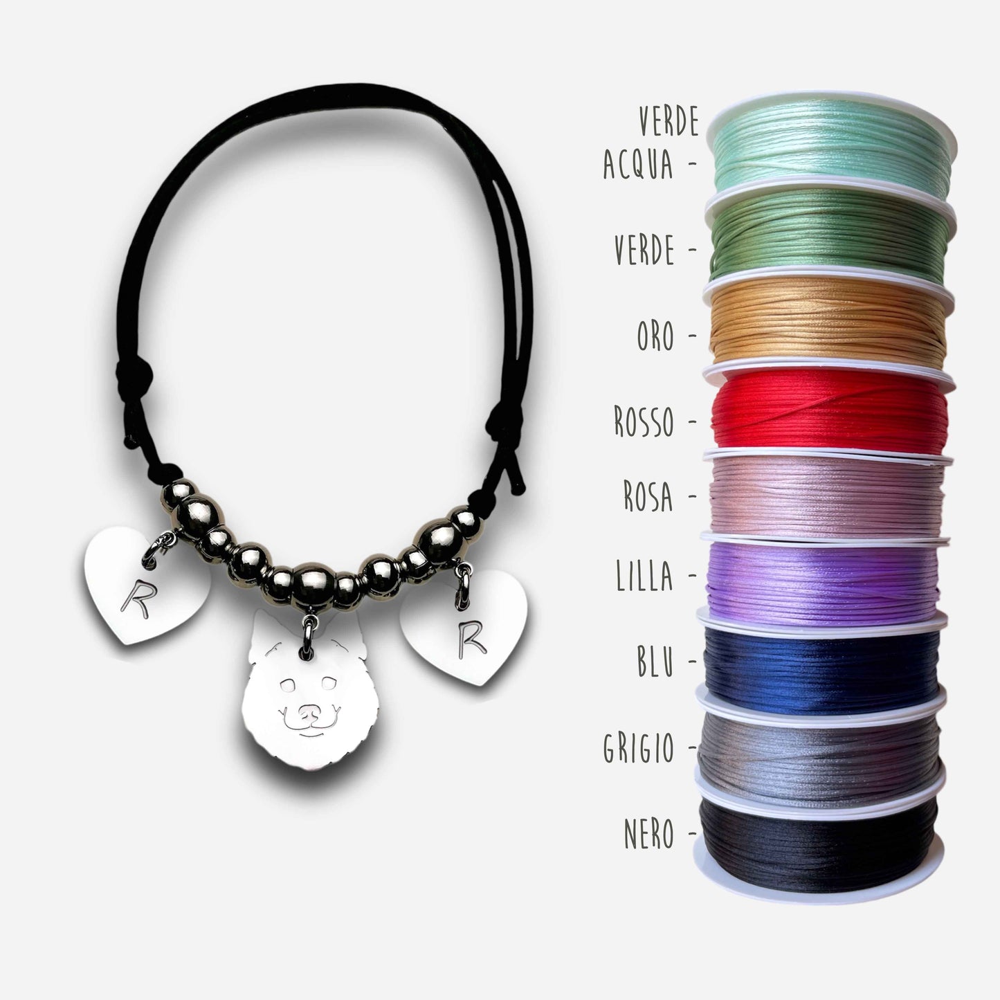 Bracciale cane Volpino di Pomerania e zampa con iniziale incisa, cane Pomerania ciondolo, bracciale pomerania