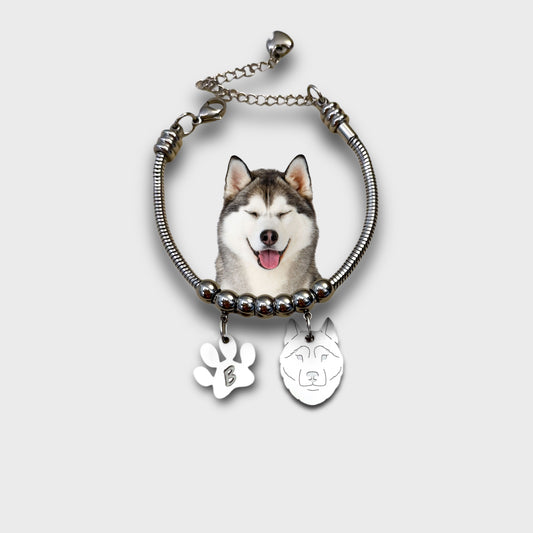 Bracciale Cane Husky e zampa con iniziale incisa - ContrariaBijoux
