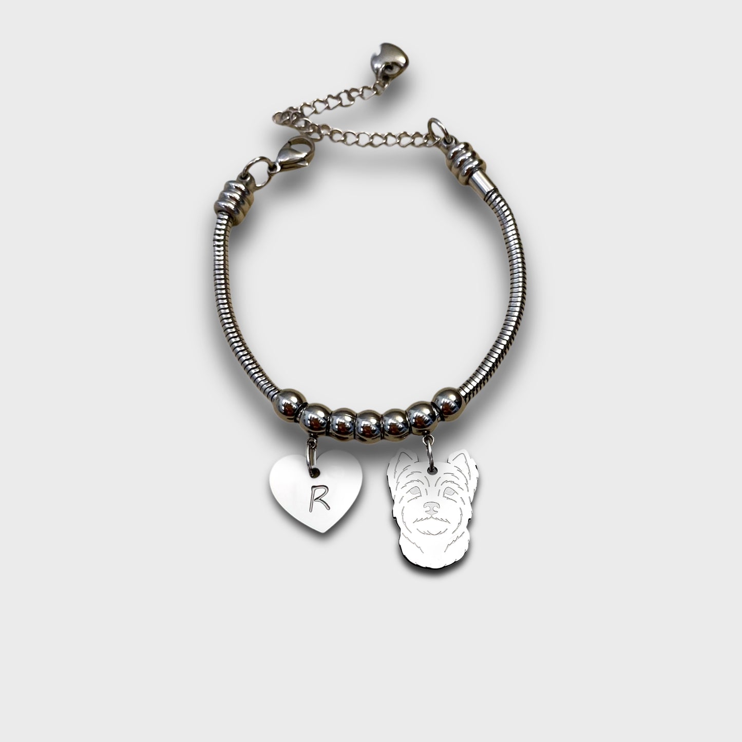 Bracciale Cane West Highland Terrier e zampa con iniziale incisa, ciondolo west highland - ContrariaBijoux