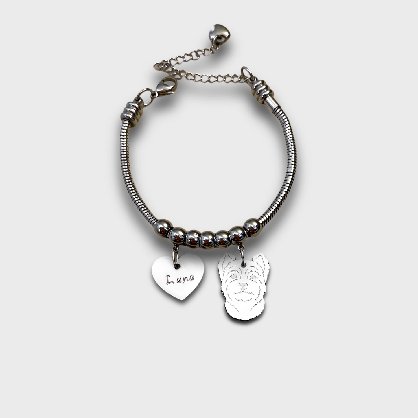 Bracciale Cane West Highland Terrier e zampa con iniziale incisa, ciondolo west highland - ContrariaBijoux