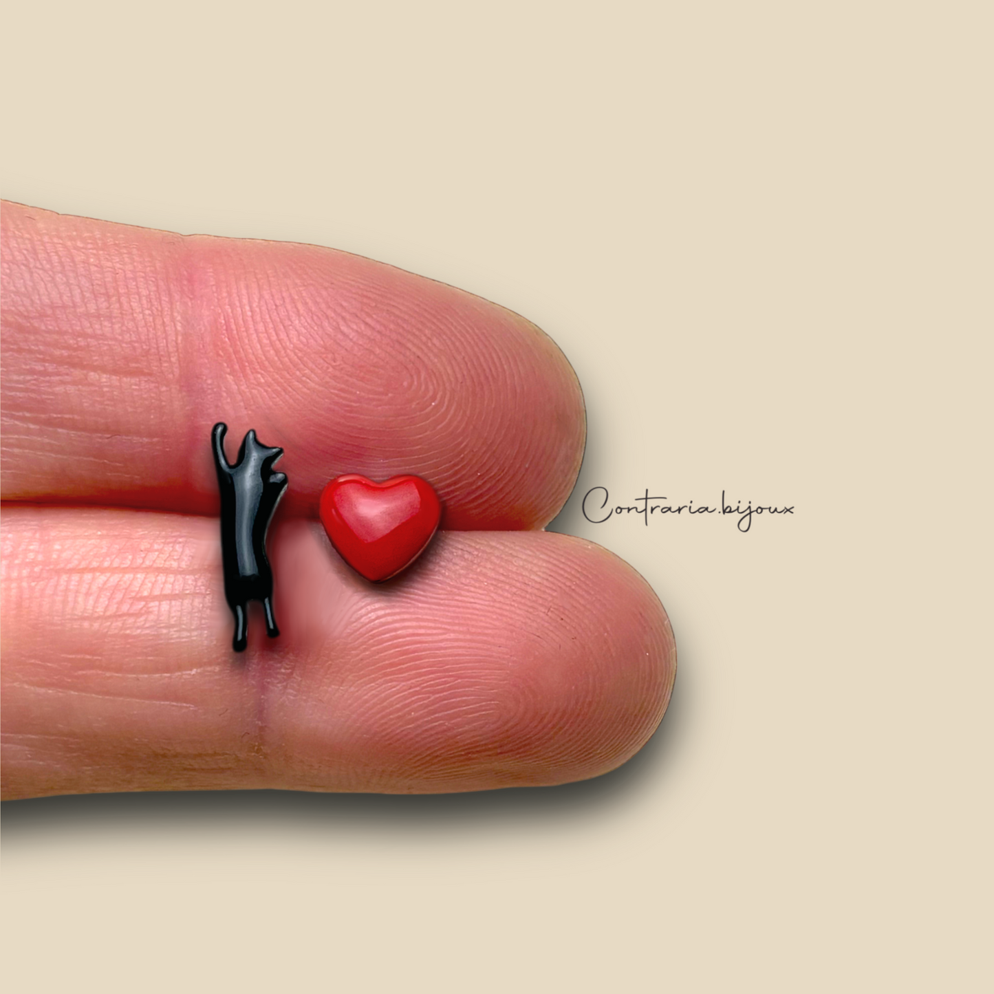 Orecchini Gatto nero e cuore - ContrariaBijoux