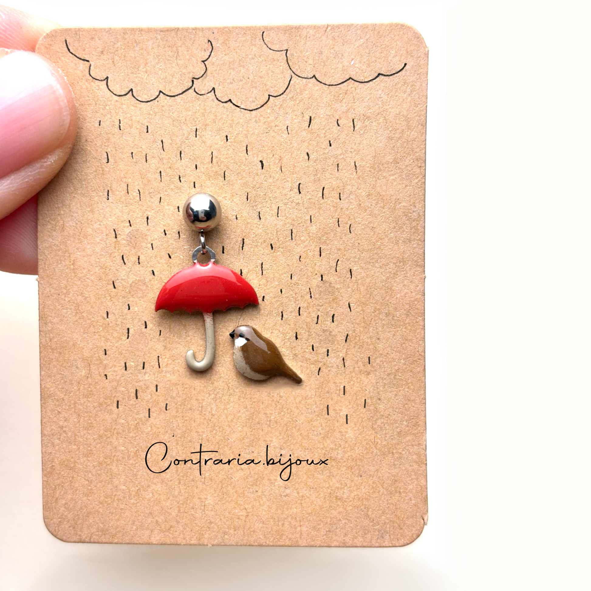 Orecchini passerotto ed ombrello - ContrariaBijoux