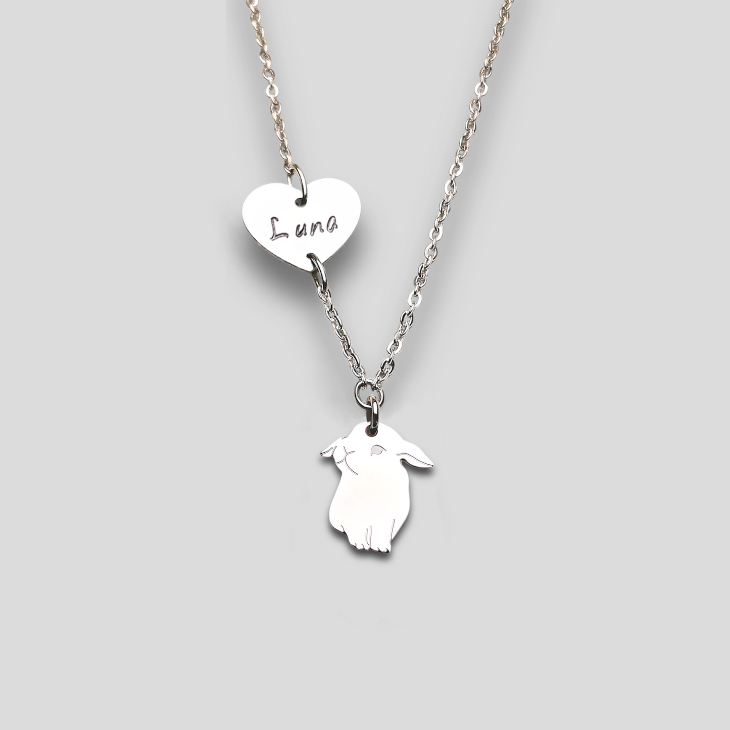Collana coniglietto ariete , Collana con coniglio nano e cuore con nome