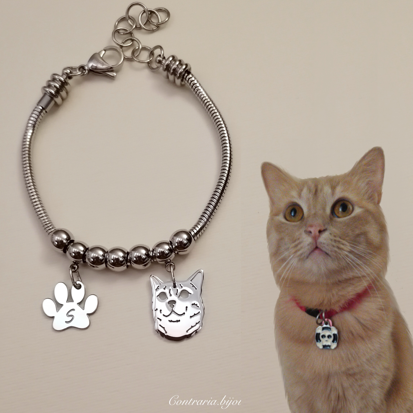 Bracciale ciondolo personalizzato gatto - ContrariaBijoux