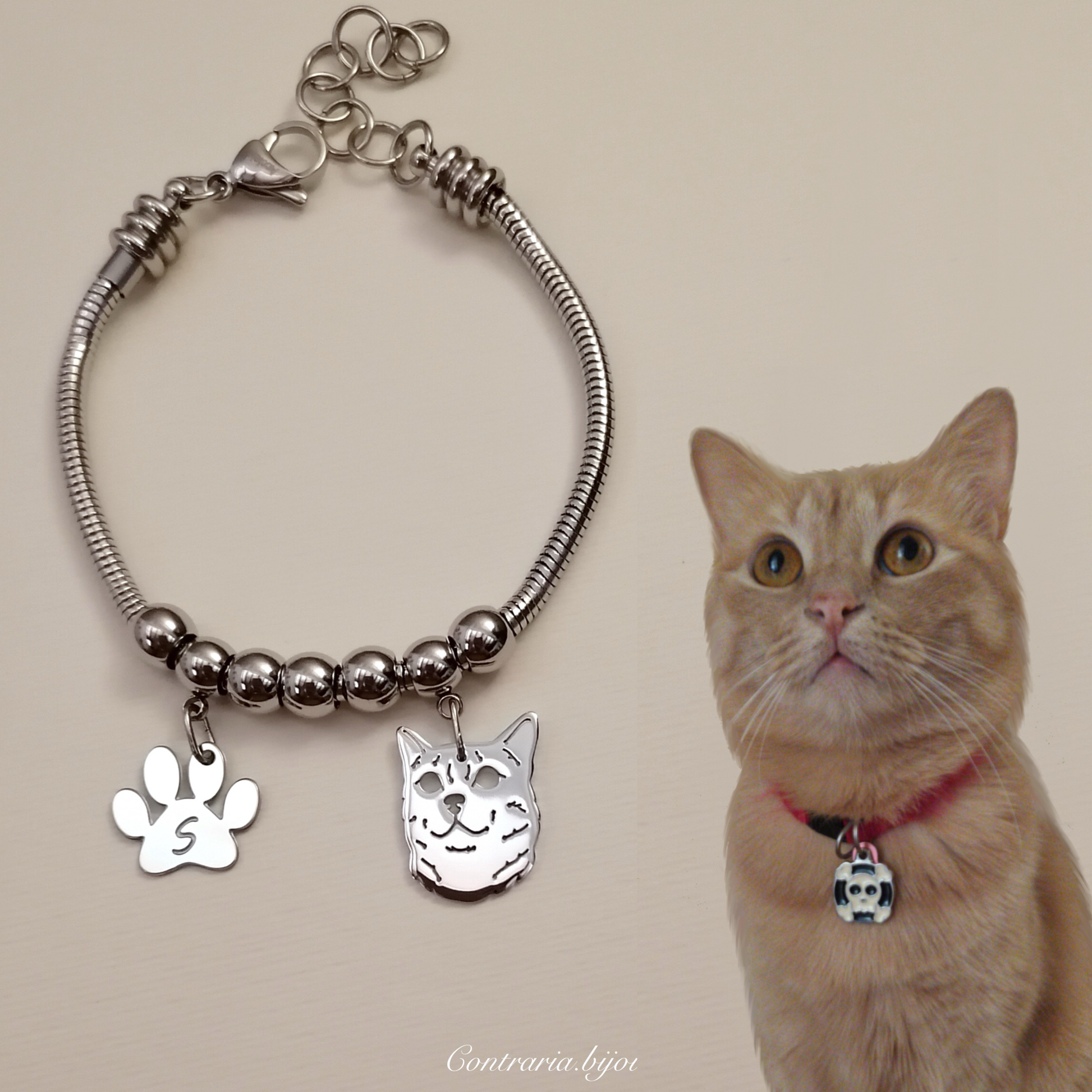 Bracciale ciondolo personalizzato gatto - ContrariaBijoux