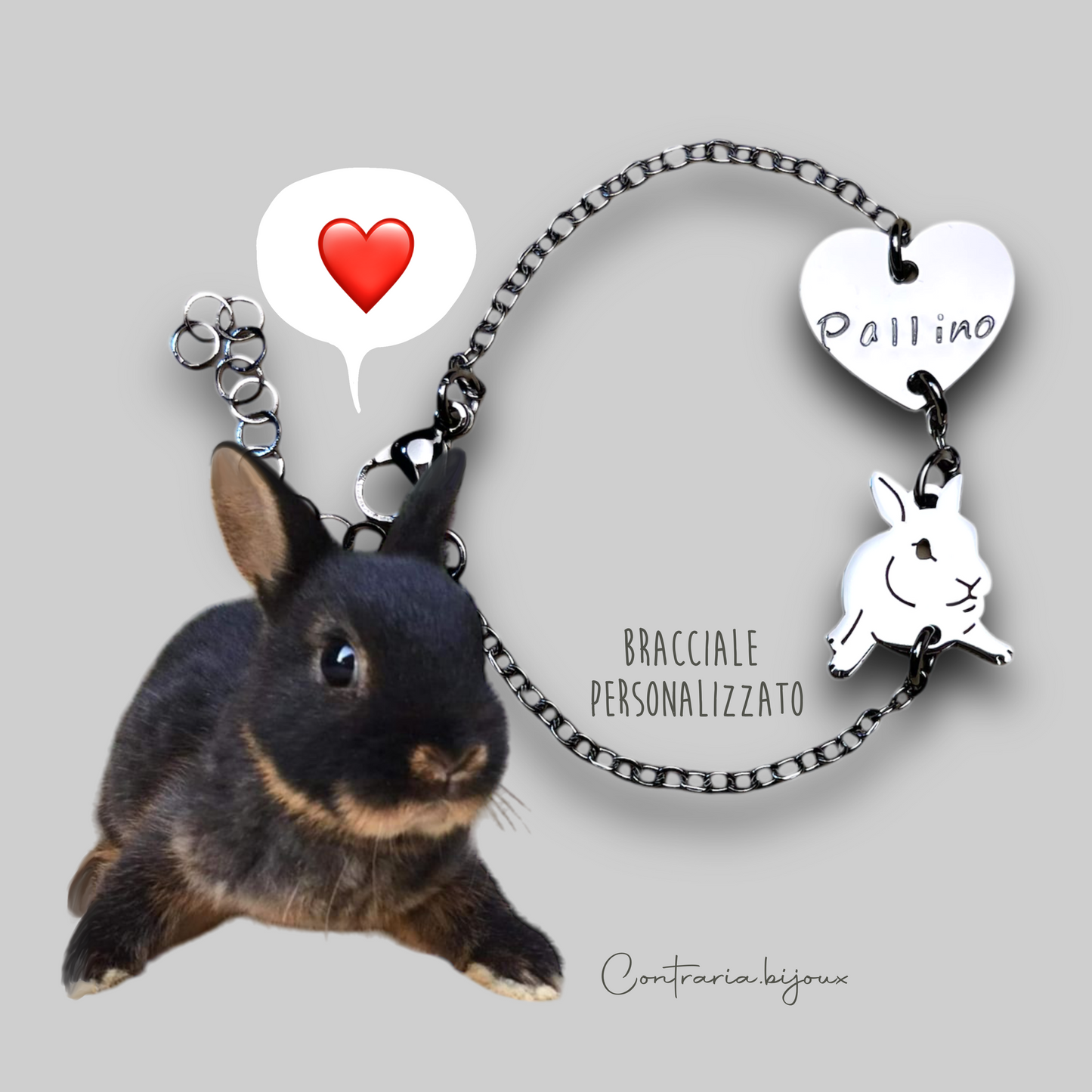 Bracciale ciondolo coniglio personalizzato, coniglio personalizzato per bracciale - ContrariaBijoux