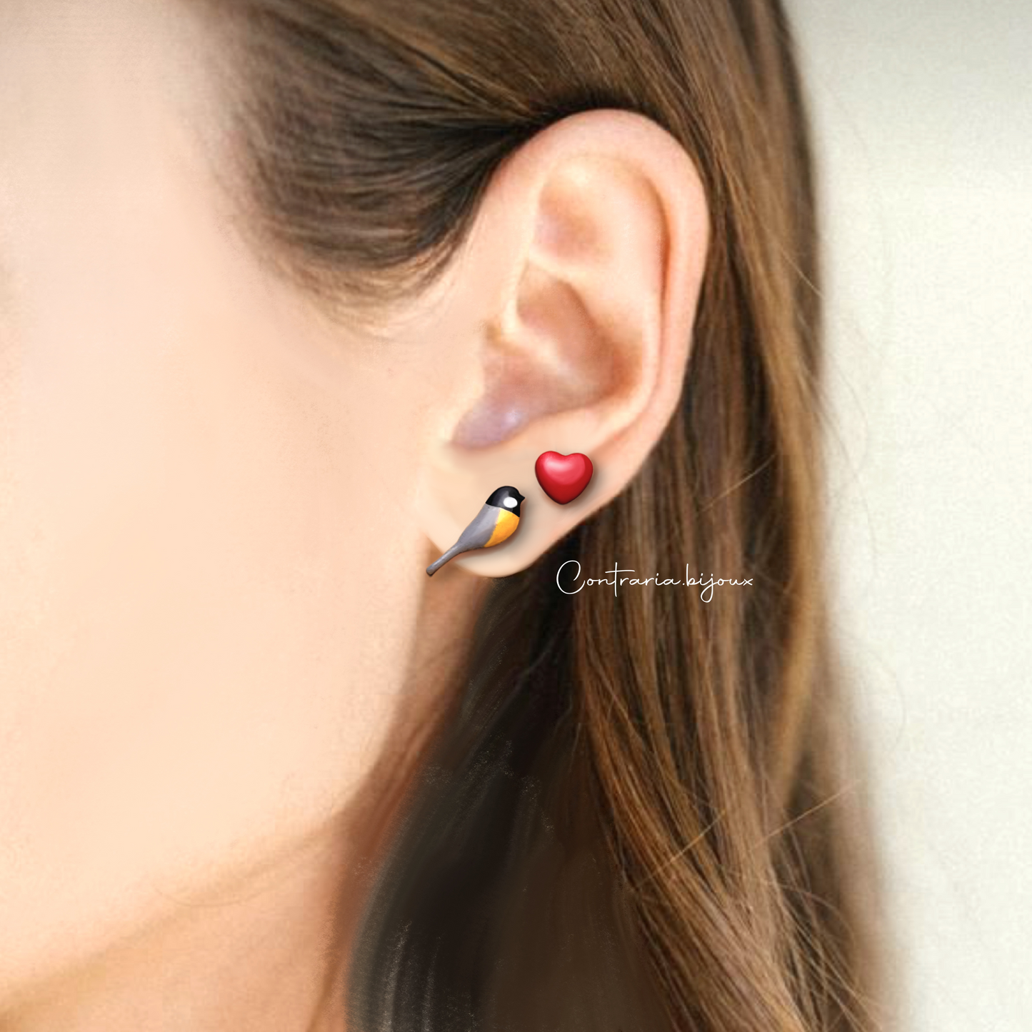 Orecchini cinciallegra e cuore - ContrariaBijoux