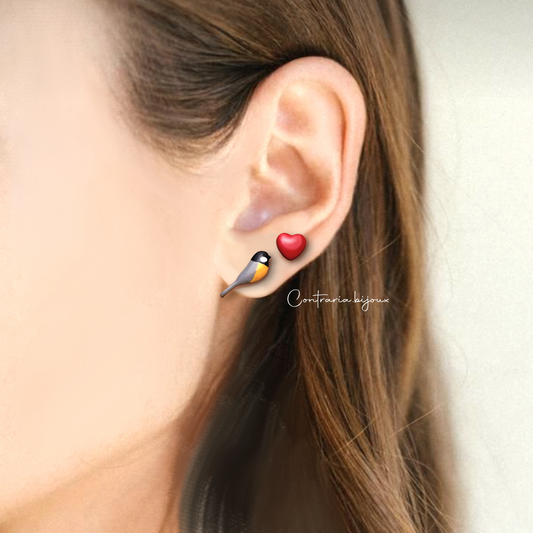 Orecchini cinciallegra e cuore - ContrariaBijoux