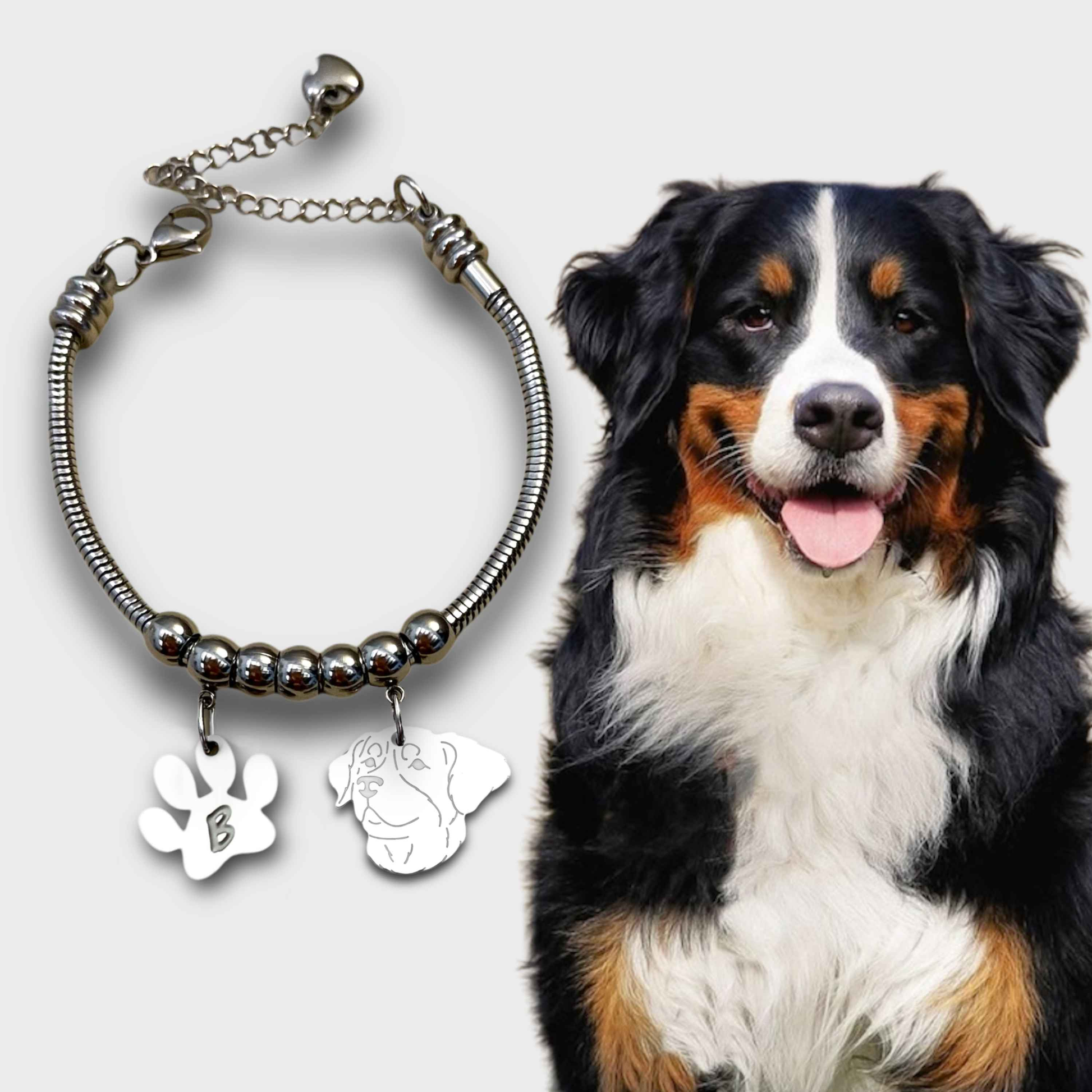 Bracciale cane Bovaro del Bernese e zampa con iniziale  incisa, Bracciale Bovaro