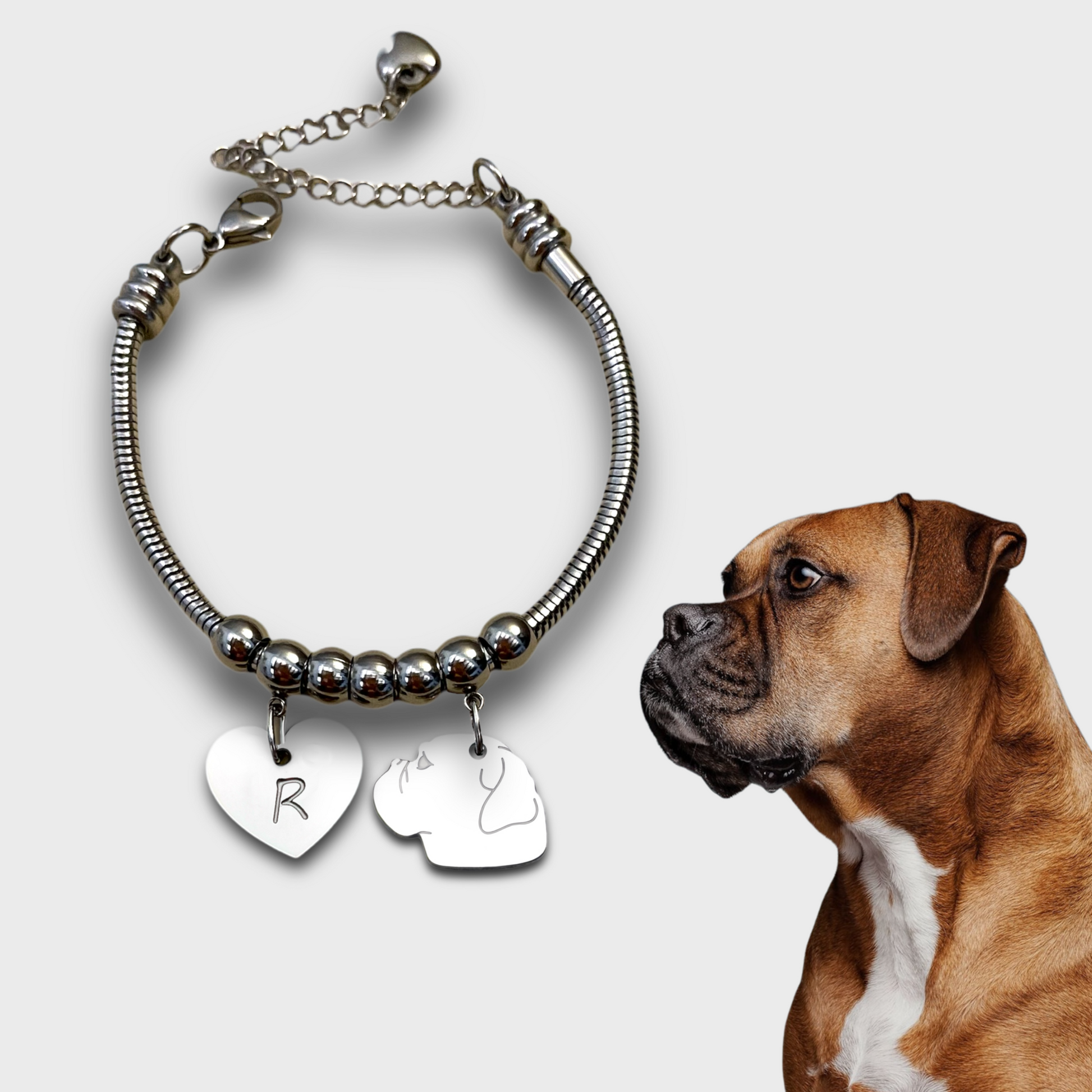 Bracciale cane boxer, Bracciale snake cane boxer personalizzato - ContrariaBijoux