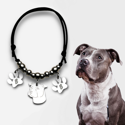 Bracciale cane Amstaff, Bracciale amstaff e zampa con iniziale incisa - ContrariaBijoux