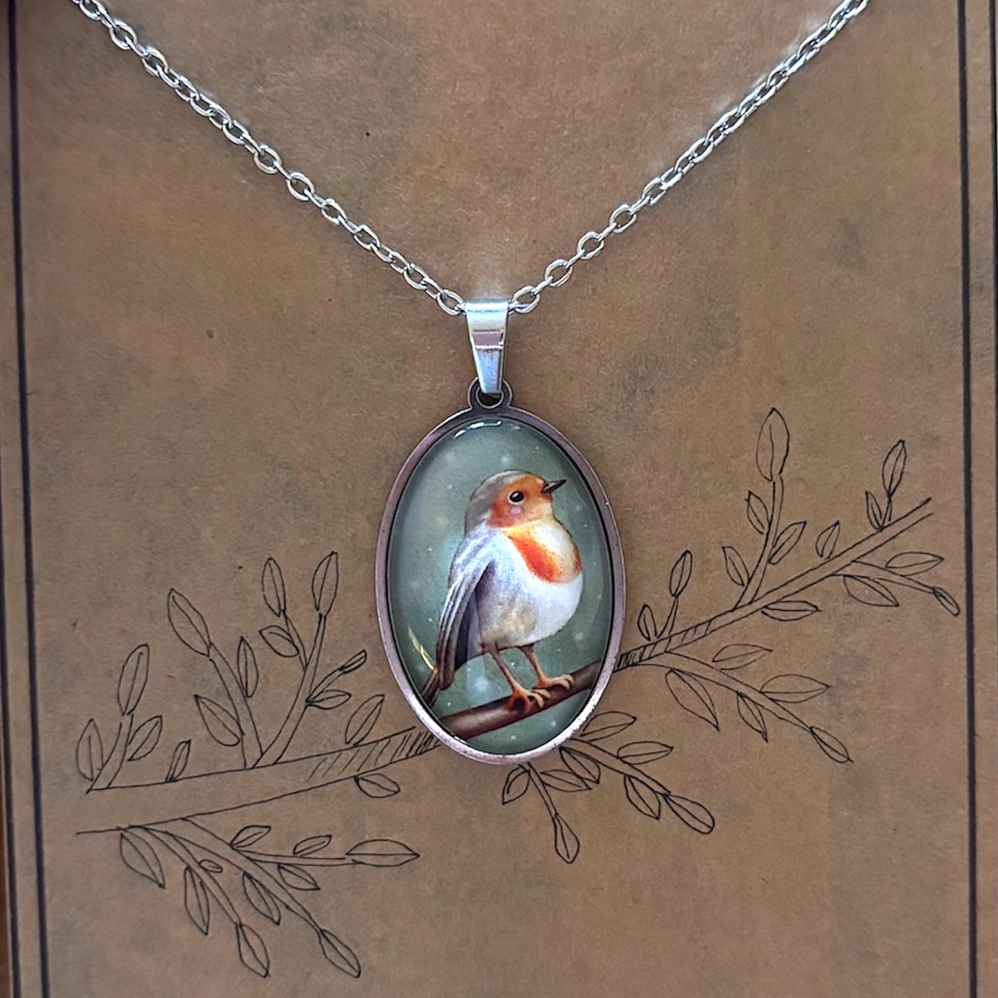 Collana con ciondolo Pettirosso illustrato - ContrariaBijoux