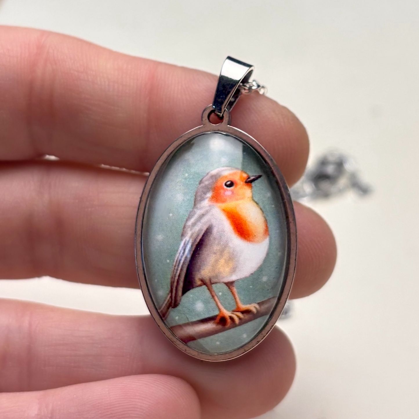 Collana con ciondolo Pettirosso illustrato - ContrariaBijoux