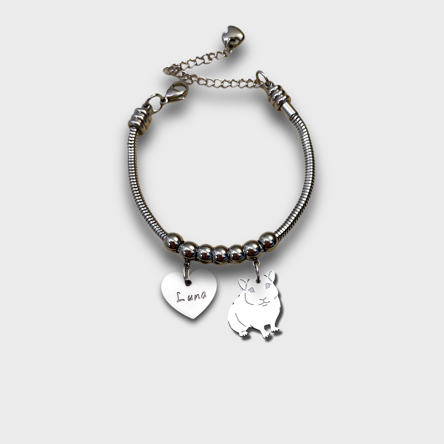 Bracciale Criceto e ciondolo cuore con iniziale incisa - ContrariaBijoux