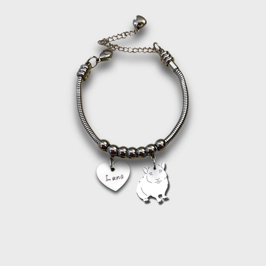 Bracciale Criceto e ciondolo cuore con iniziale incisa - ContrariaBijoux