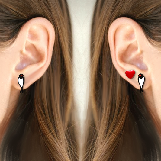 Orecchini coppia rondini e cuore - ContrariaBijoux