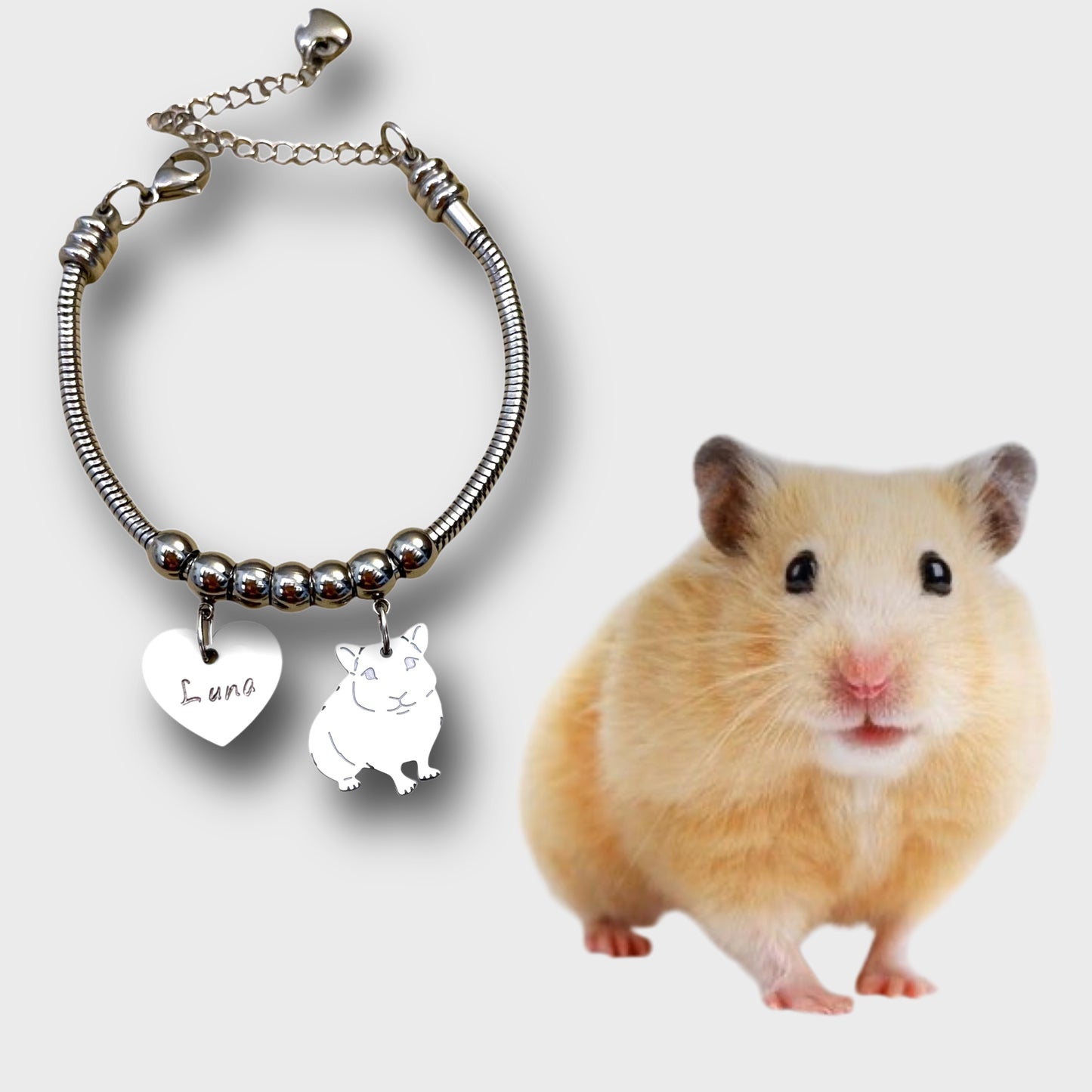 Bracciale Criceto e ciondolo cuore con iniziale incisa - ContrariaBijoux