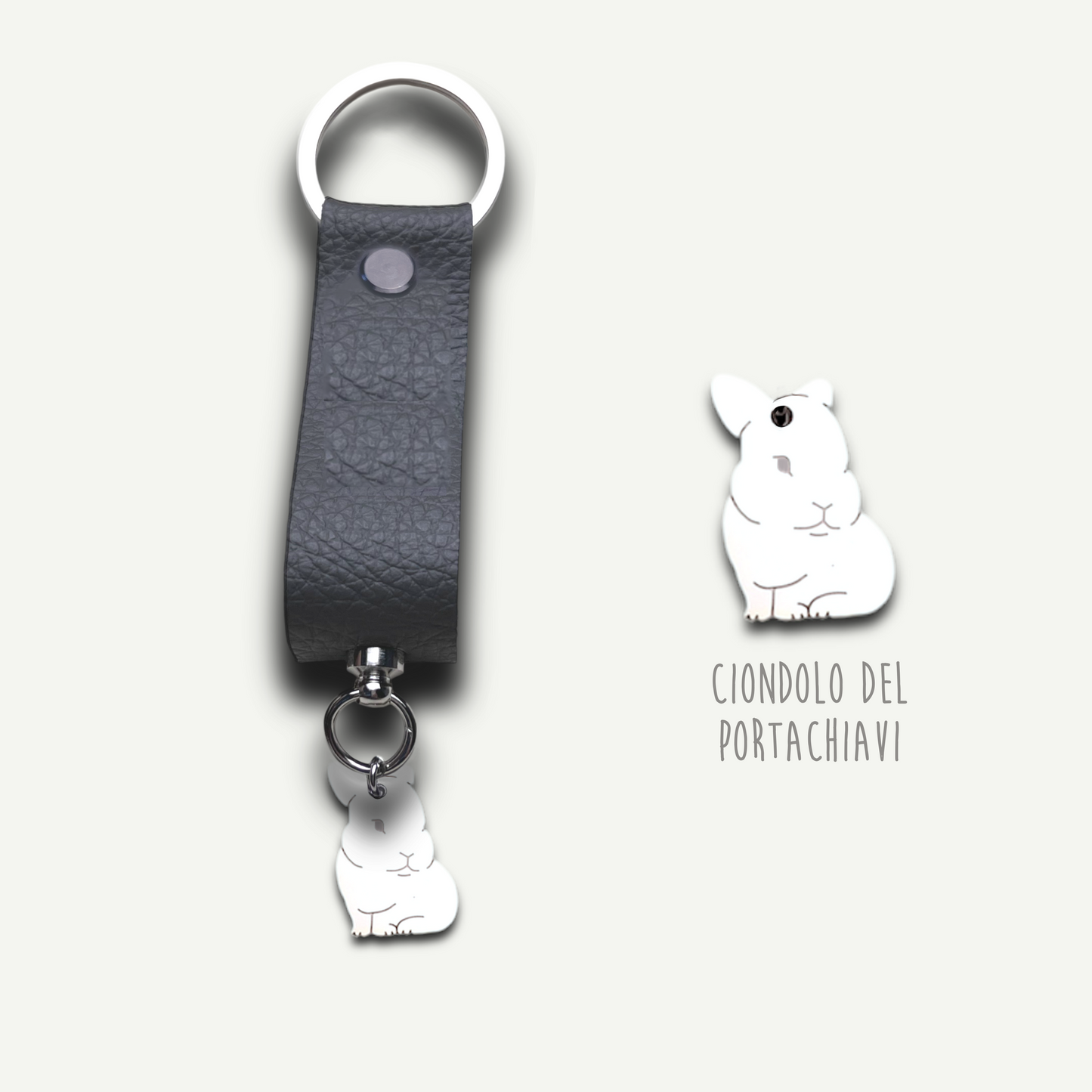 Portachiavi similpelle coniglio, portachiavi coniglietto similpelle - ContrariaBijoux