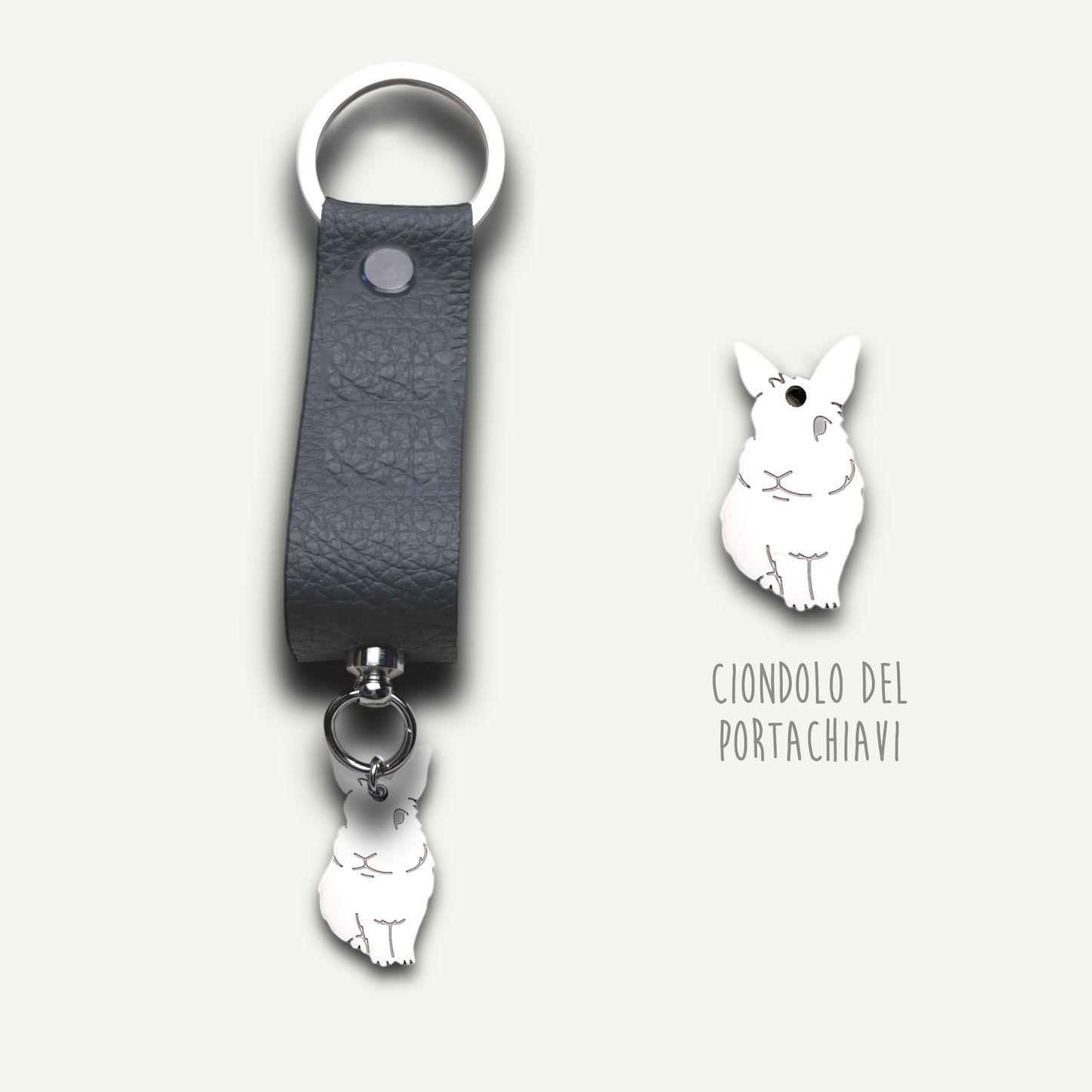 Portachiavi similpelle coniglio, portachiavi coniglietto similpelle - ContrariaBijoux