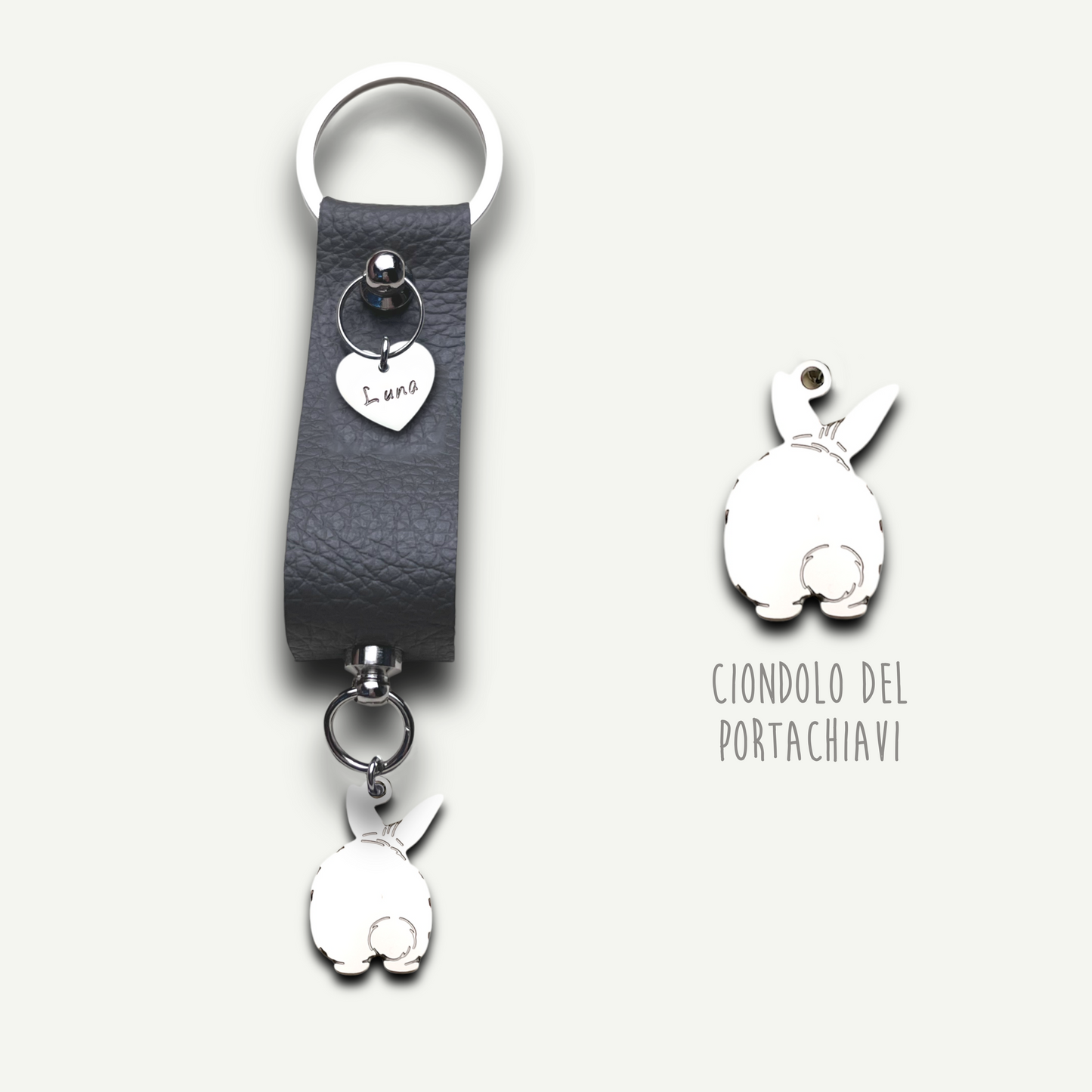 Portachiavi similpelle coniglio, portachiavi coniglietto similpelle - ContrariaBijoux