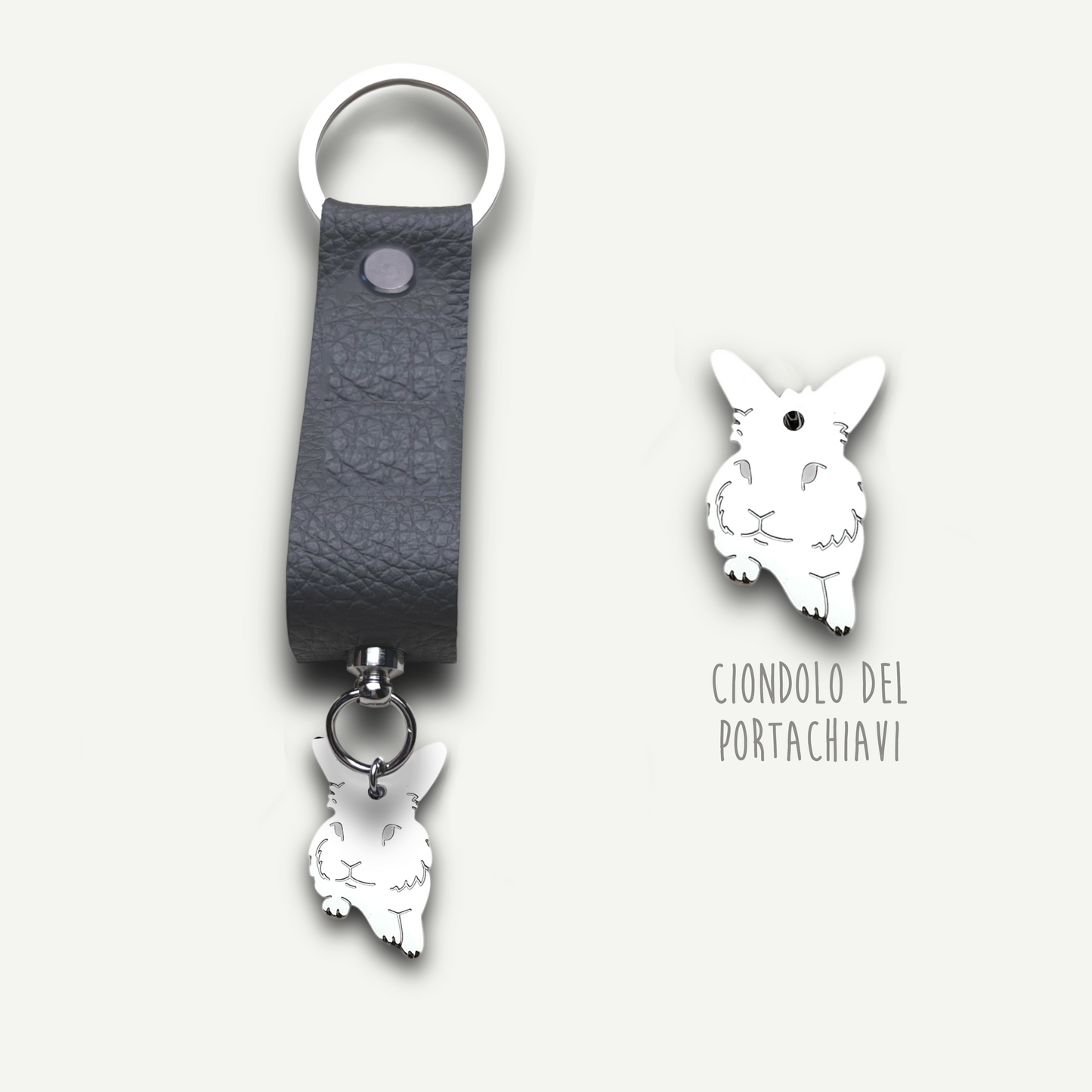 Portachiavi similpelle coniglio, portachiavi coniglietto similpelle - ContrariaBijoux