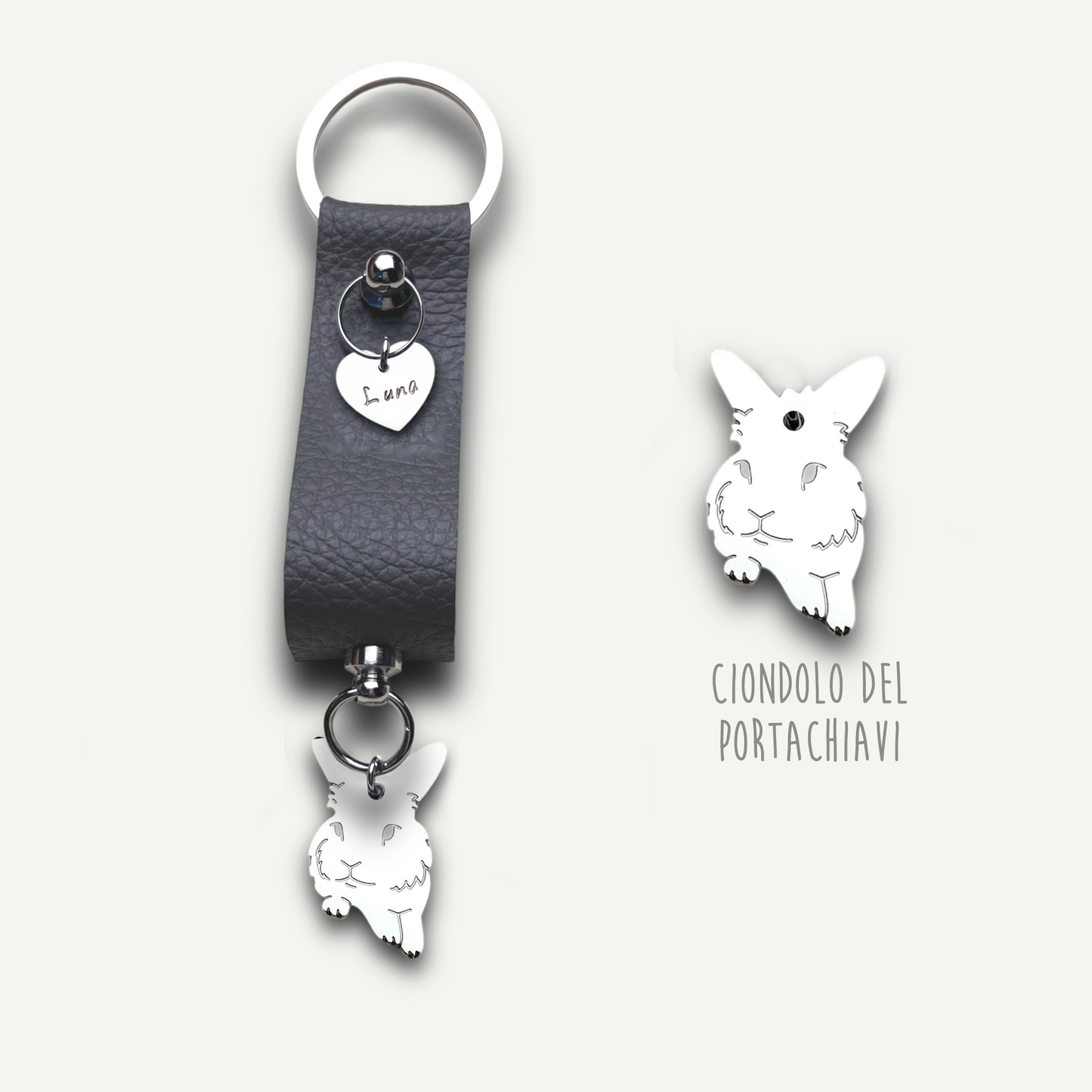 Portachiavi similpelle coniglio, portachiavi coniglietto similpelle - ContrariaBijoux