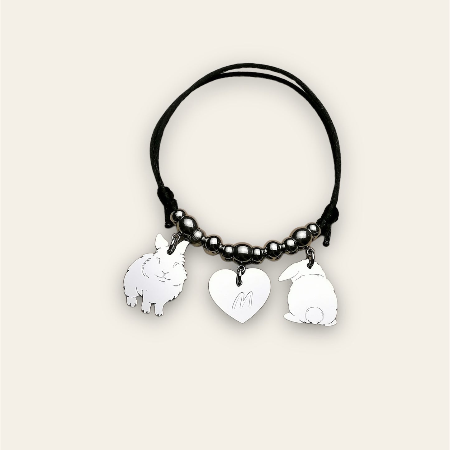 Bracciale coniglio Testa di Leone e cuore con iniziale incisa