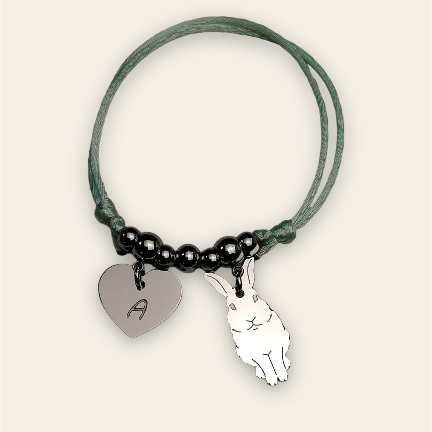 Bracciale Coniglio XL / Lepre e ciondolo cuore con iniziale incisa - ContrariaBijoux