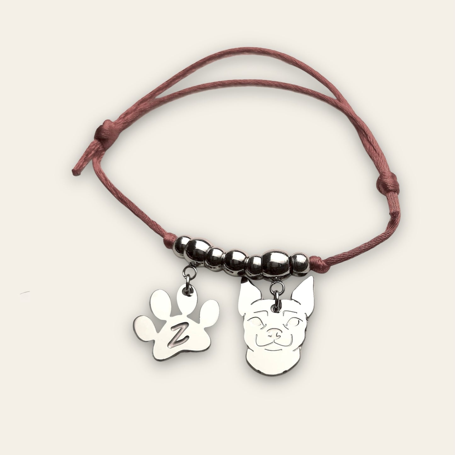 Bracciale cane Chihuahua e zampa con iniziale incisa