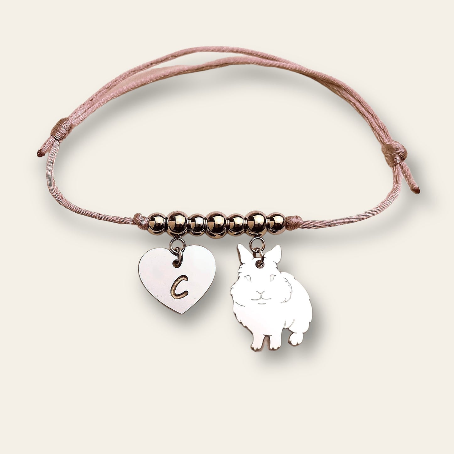 Bracciale coniglio Testa di Leone e cuore con iniziale incisa