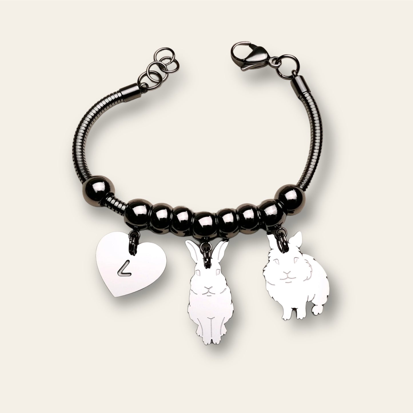Bracciale coniglio Testa di Leone e cuore con iniziale incisa