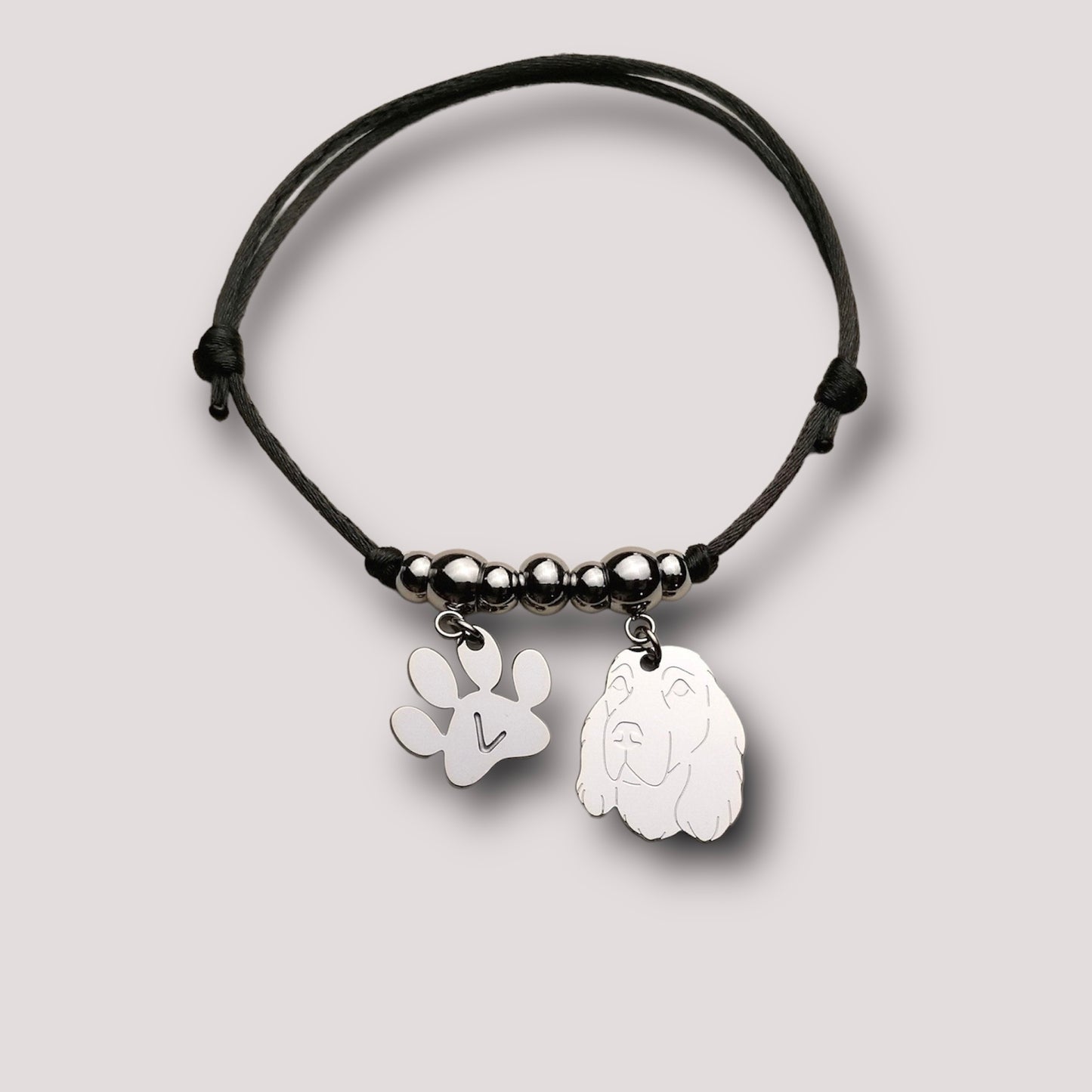 Bracciale cane Cocker e zampa con iniziale incisa