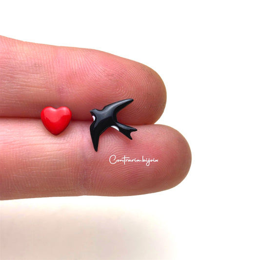 Orecchini Rondine e cuore - ContrariaBijoux
