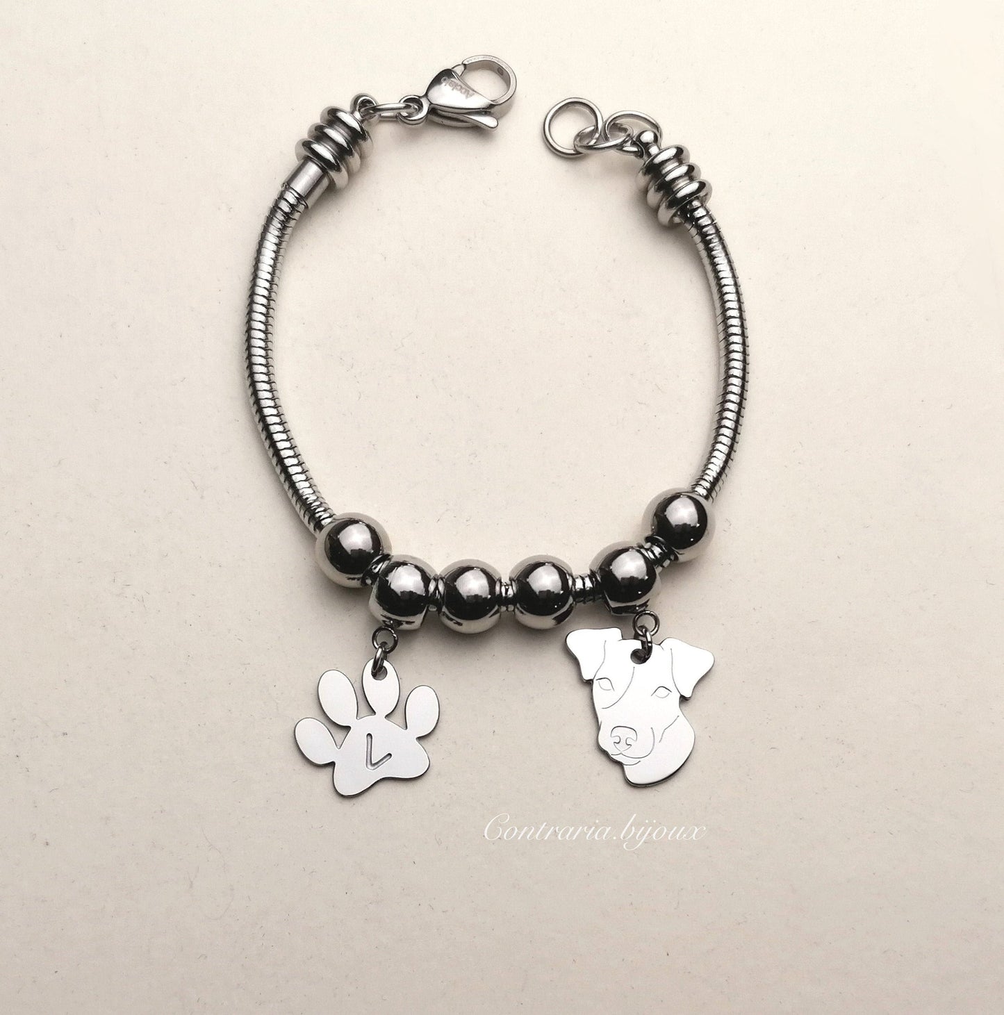 Bracciale Cane Jack Russell e zampa con iniziale incisa
