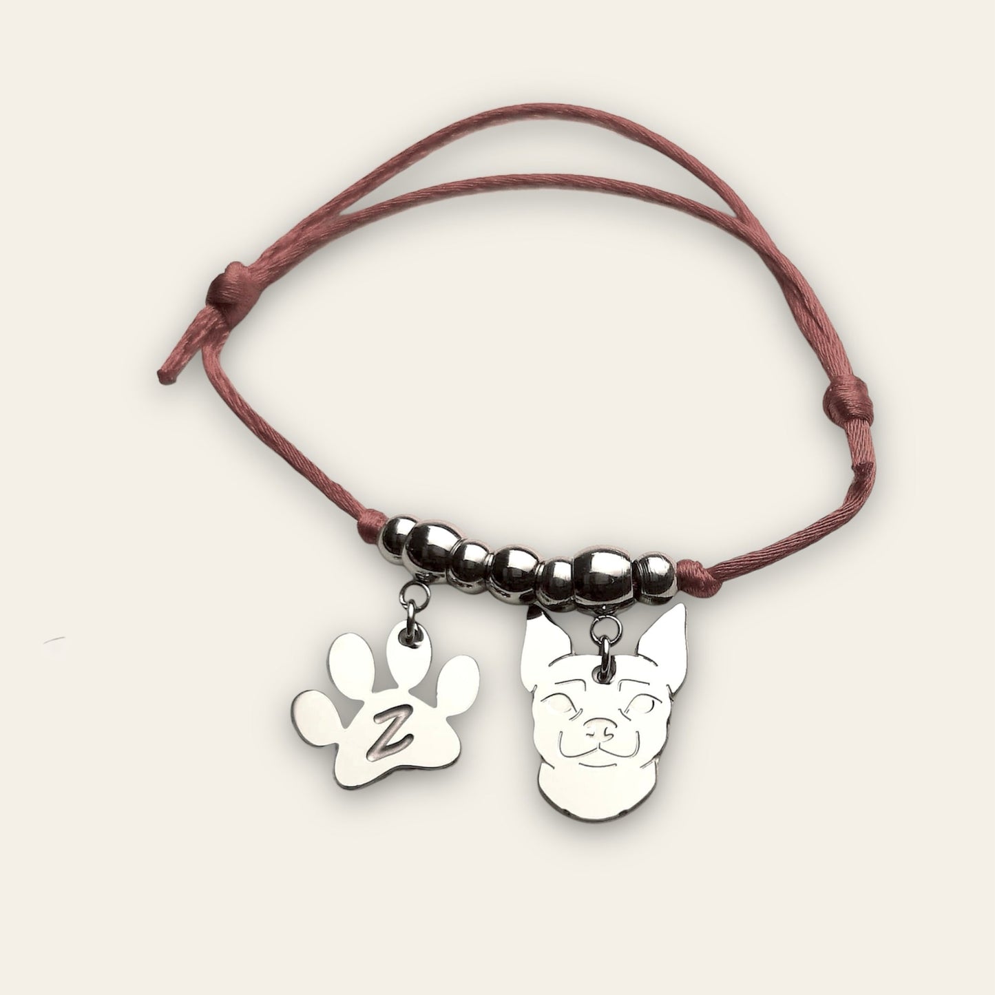 Bracciale cane Chihuahua e zampa con iniziale incisa