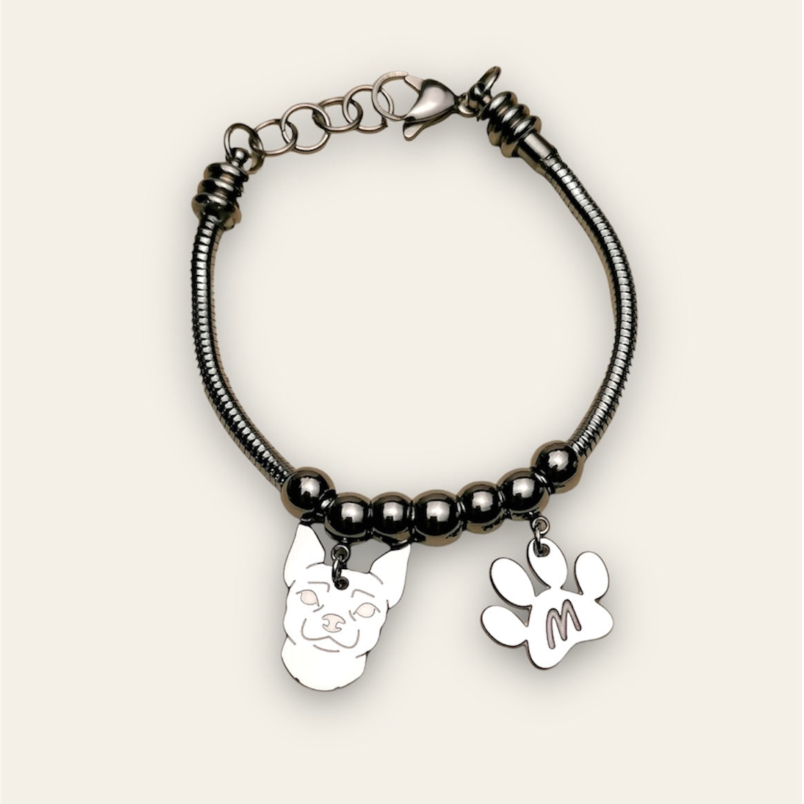 Bracciale cane Chihuahua e zampa con iniziale incisa