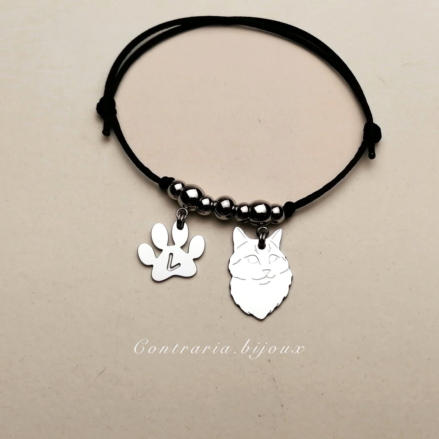 Bracciale Gatto e zampa con iniziale incisa