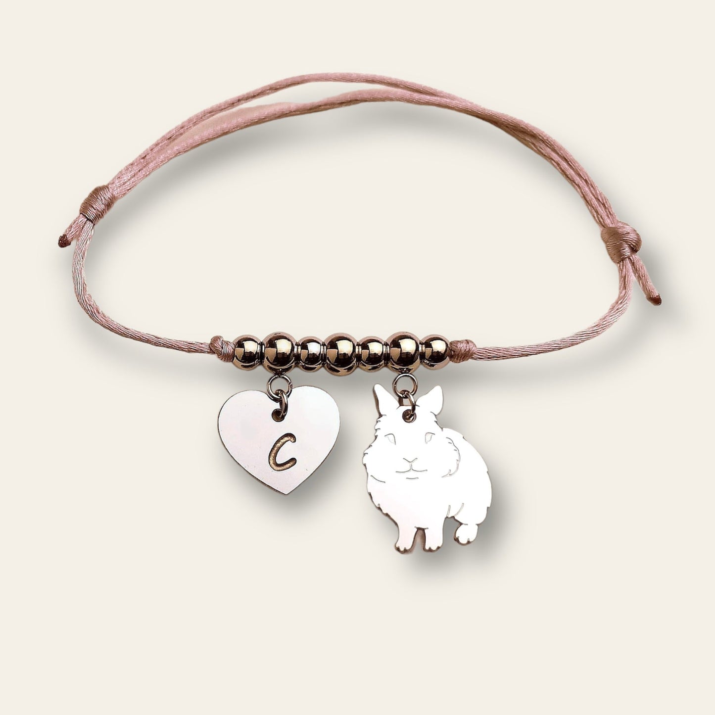 Bracciale coniglio Testa di Leone e cuore con iniziale incisa