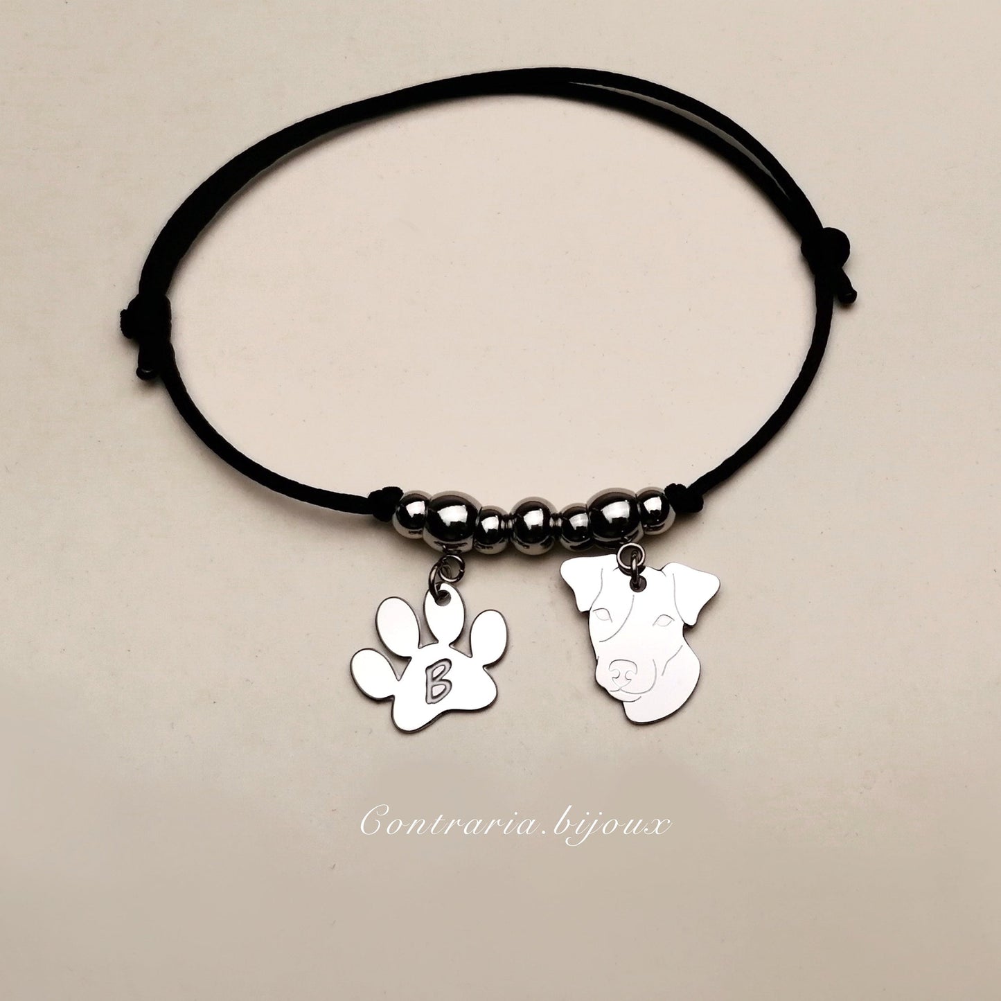 Bracciale Cane Jack Russell e zampa con iniziale incisa