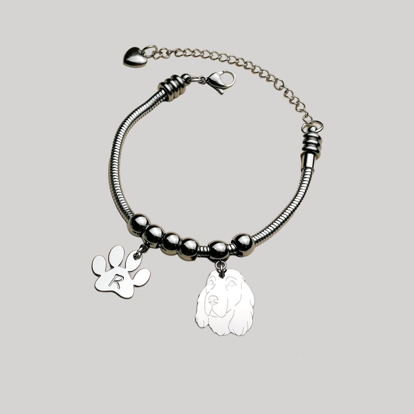 Bracciale cane Cocker e zampa con iniziale incisa